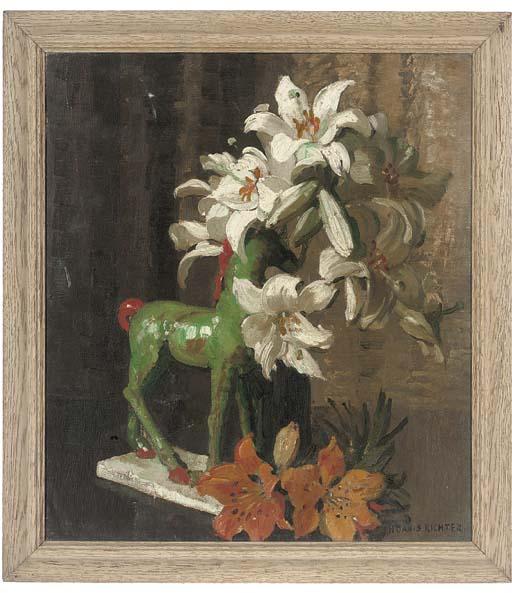 Herbert Davis Richter - Lilies And A Green Horse, On A Table