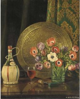 Herbert Davis Richter - Still life with poppies and wine