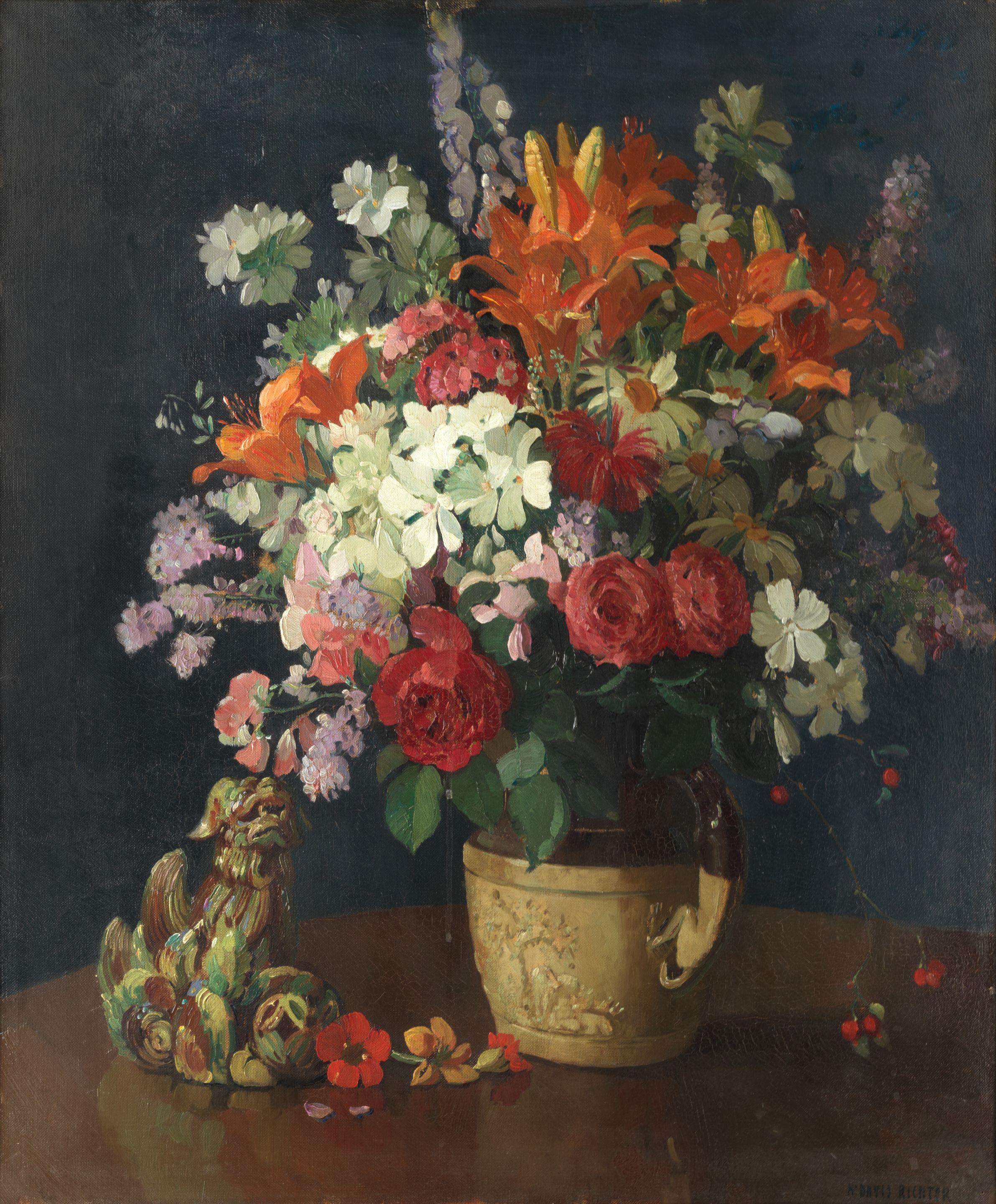 Herbert Davis Richter - Still life with roses and lilies