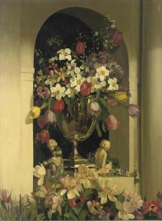 Herbert Davis Richter - Summer flowers in a silver vase
