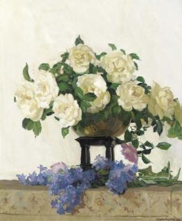 Herbert Davis Richter - White roses and lilac on a ledge