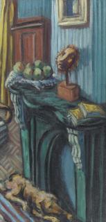 Herbert Fiedler - Interieur Met Hond Voor de Schoorsteen