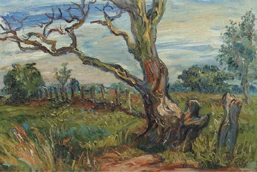 Herbert Fiedler - Landschap met verdorde boom in Laren