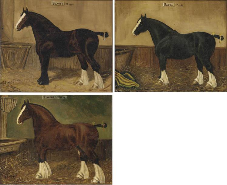 Herbert H. St. John Jones - Beauty, A Shire Horse, 1890; Stafford, A Shire Horse, 1891; And Base, A Shire Horse, 1892