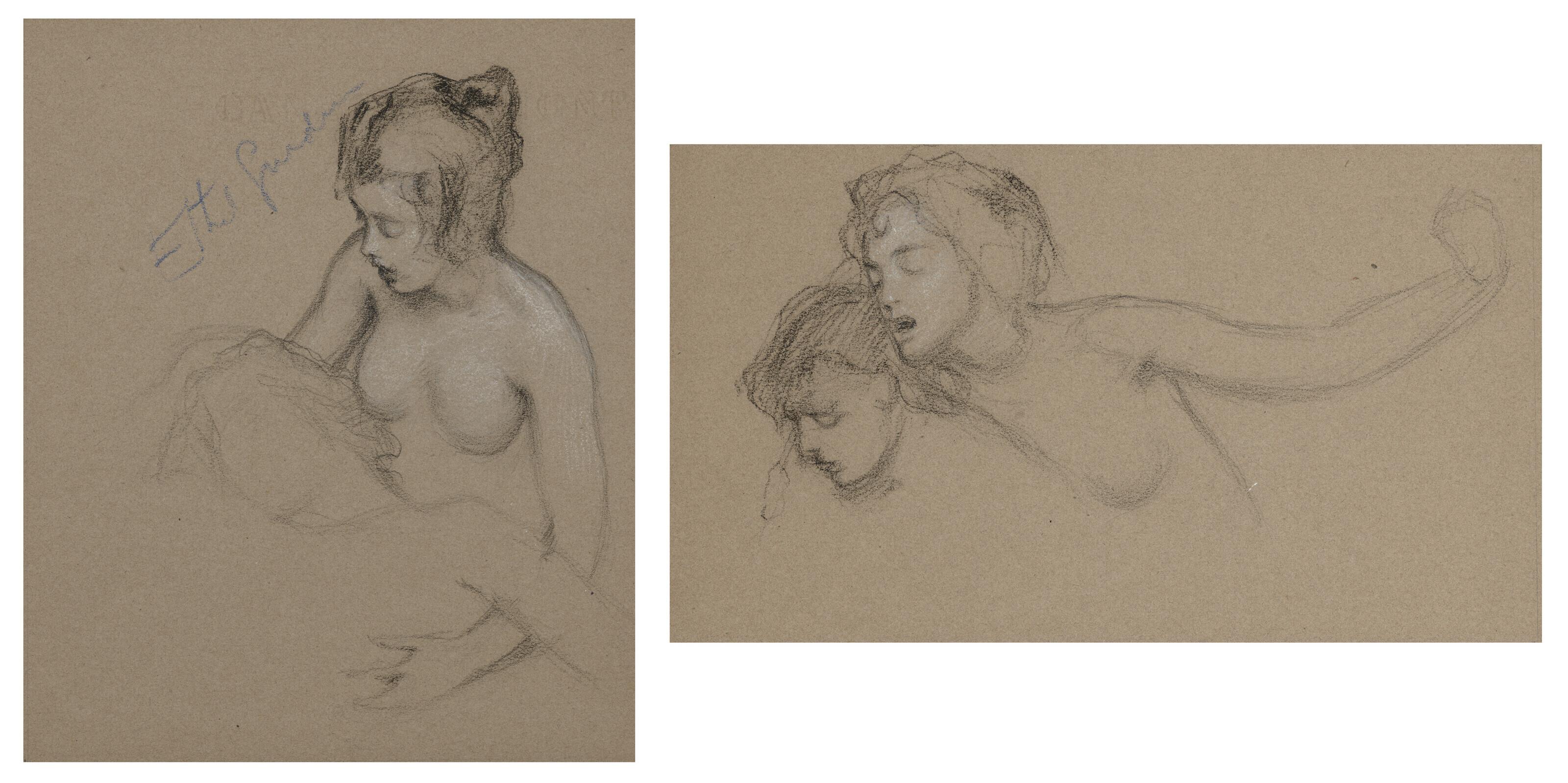 Herbert James Draper - Two female nude studies for \'The Lament for Icarus\'