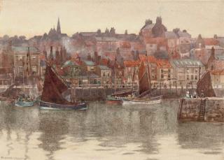 Herbert Menzies Marshall, R.W.S. - Fishing trawlers in the harbour at Whitby