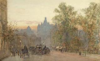 Herbert Menzies Marshall, R.W.S. - View of Knightsbridge, westward from Hyde Park Corner