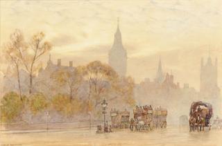 Herbert Menzies Marshall - A London street scene at dusk