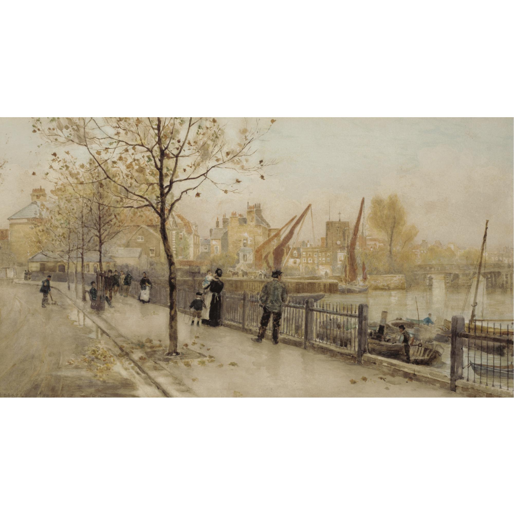 Herbert Menzies Marshall - Chelsea Embankment Showing Battersea Old Bridge, Cheyne Walk And Chelsea Old Church