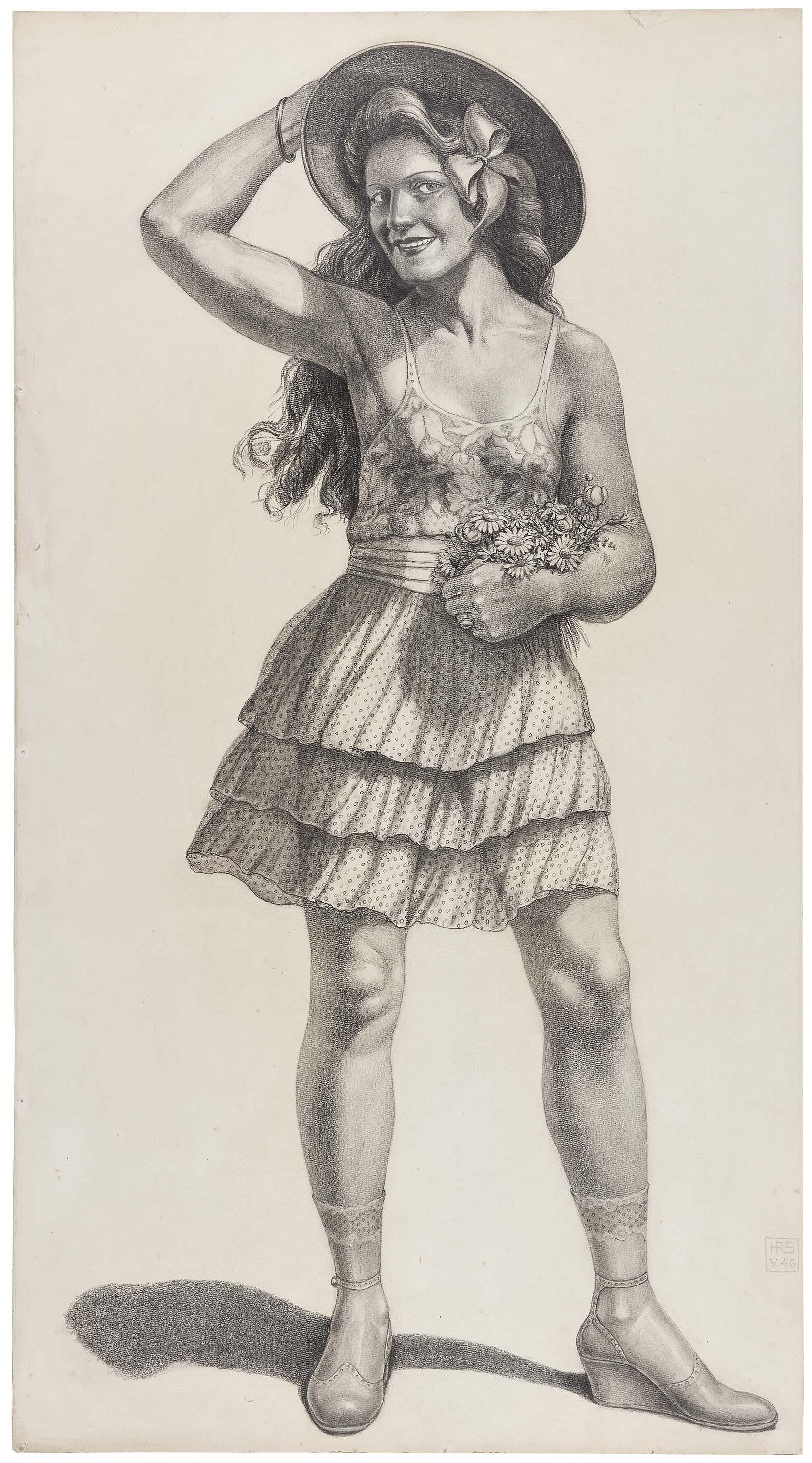 Herbert Rolf Schlegel - Junge Dame mit Sommerhut.