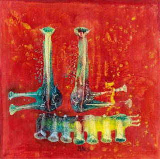 Herbert Zangs - Grand Red Reflective Double Side Peacock