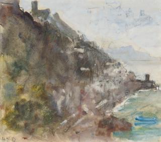 Hercules Brabazon Brabazon - The Amalfi Coast, With A Castle On Top Of The Cliff