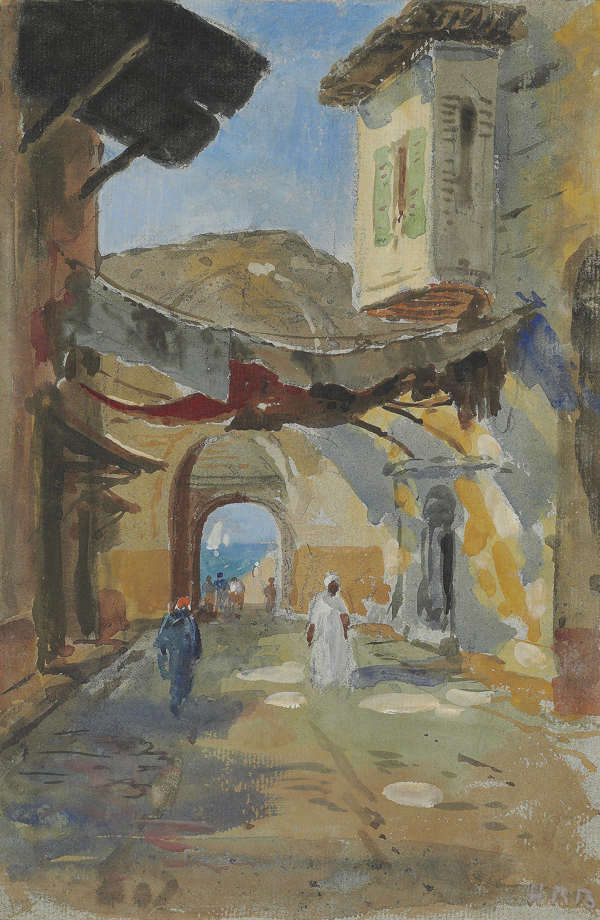 Hercules Brabazon Brabazon - View in an Arab town looking towards an arch