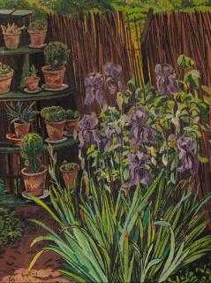 Herman Bieling - Irisses and cactaceous plants in a garden