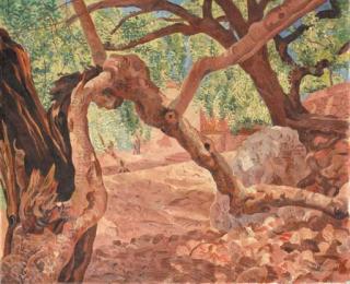 Herman Bieling - Oude tamarinde, steeneiken en olijven op Majorca - The old tamarind tree, holm-oaks and olive-trees, Mallorca