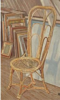 Herman Bieling - Rotan chair in the artist\'s studio