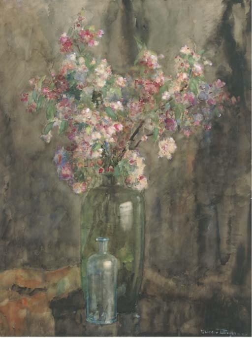 Herman Bogman - Pink flowers in a glass vase
