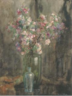 Herman Bogman - Pink flowers in a glass vase
