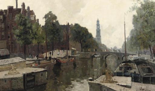 Herman Bogman - The corner of the Korte Prinsengracht and Brouwersgracht, with the Westerkerktoren beyond, Amsterdam