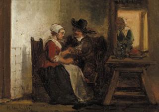 Herman Frederik Carel Ten Kate - A peasantwoman with a visitor in an interior
