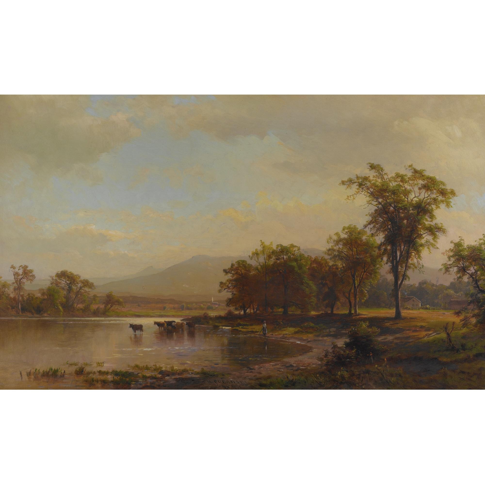 Herman Fuechsel - Cows Along A River Bank
