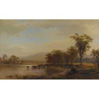 Herman Fuechsel - Cows Along A River Bank