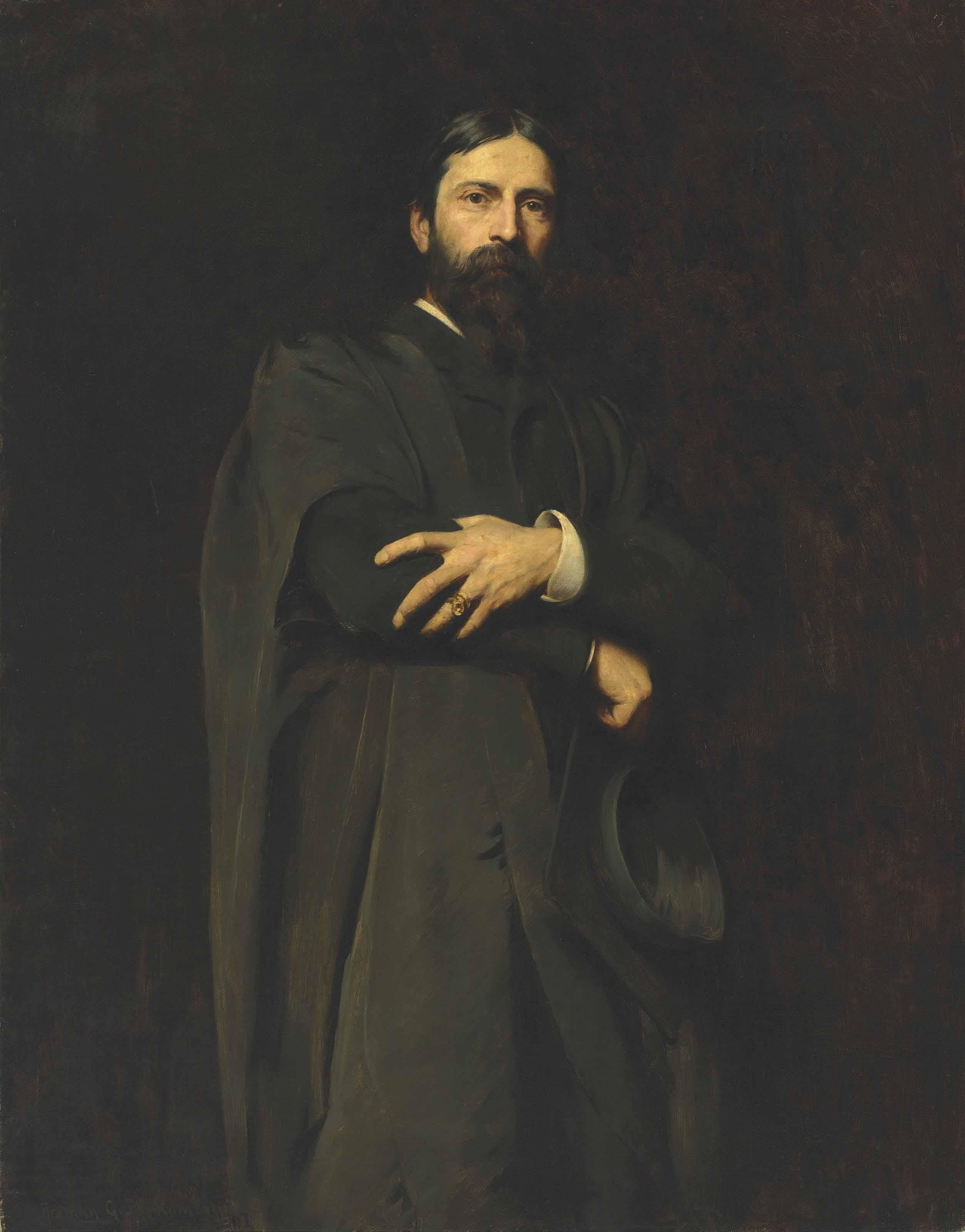 Herman Gustave Herkomer - Sir Hubert von Herkomer, R.A., three-quarter-length, standing, wearing the Slade Professor\'s gown and holding a mortar-board