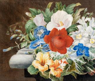 Herman Henstenburgh - Chrysanthemums, Convolvulus And Other Flowers On A Stone Ledge