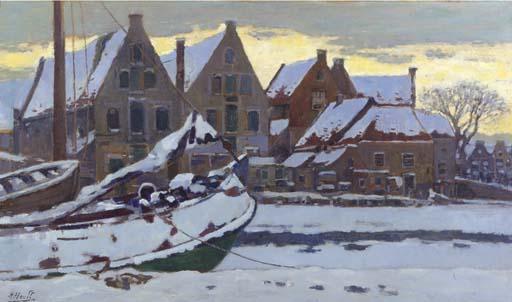 Herman Heuff - A view on the Spaarnehoek, Haarlem, in winter