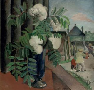 Herman Kruyder - Lijsterbes bij het open raam: mountain-ash in a blue vase