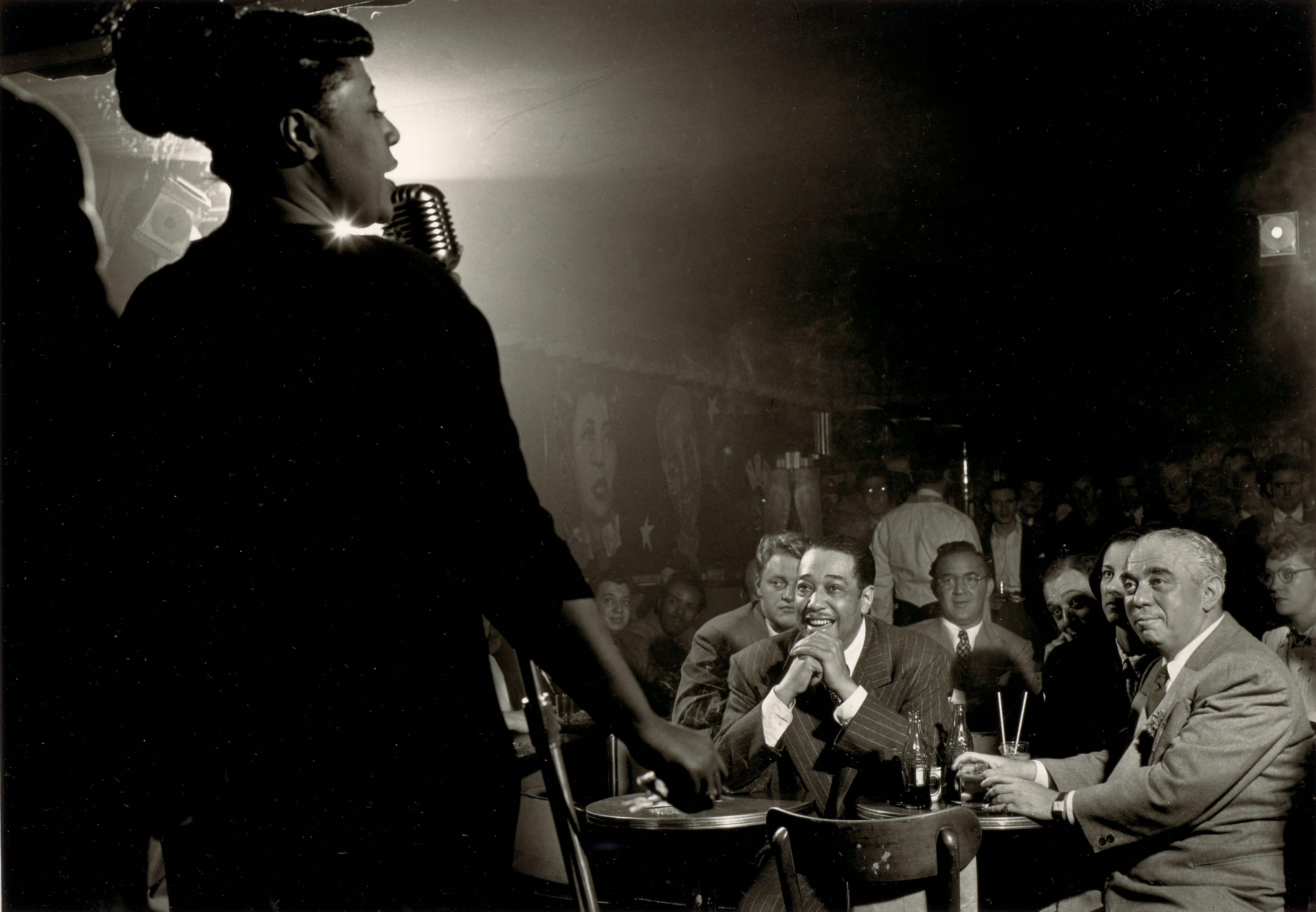 Herman Leonard - Ella Fitzgerald with Duke Ellington, Benny Goodman & Richard Rodgers, Downbeat Club, New York City