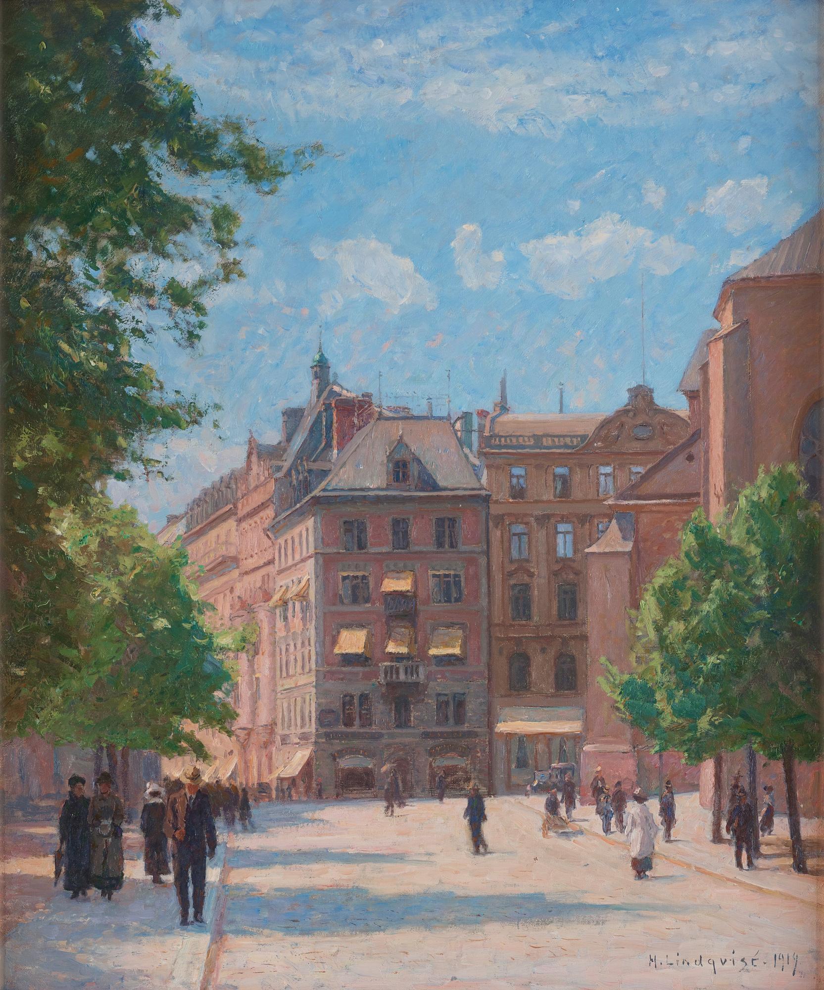 Herman Lindqvist - Summer Day in Kungsträdgården with the Carlsson House (Denmark\'s House) and St. James\'s Church