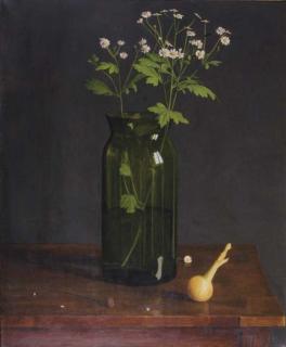 Herman M. Lijftogt - Still Life of Chamomiles In A Vase And An Onion On A Table