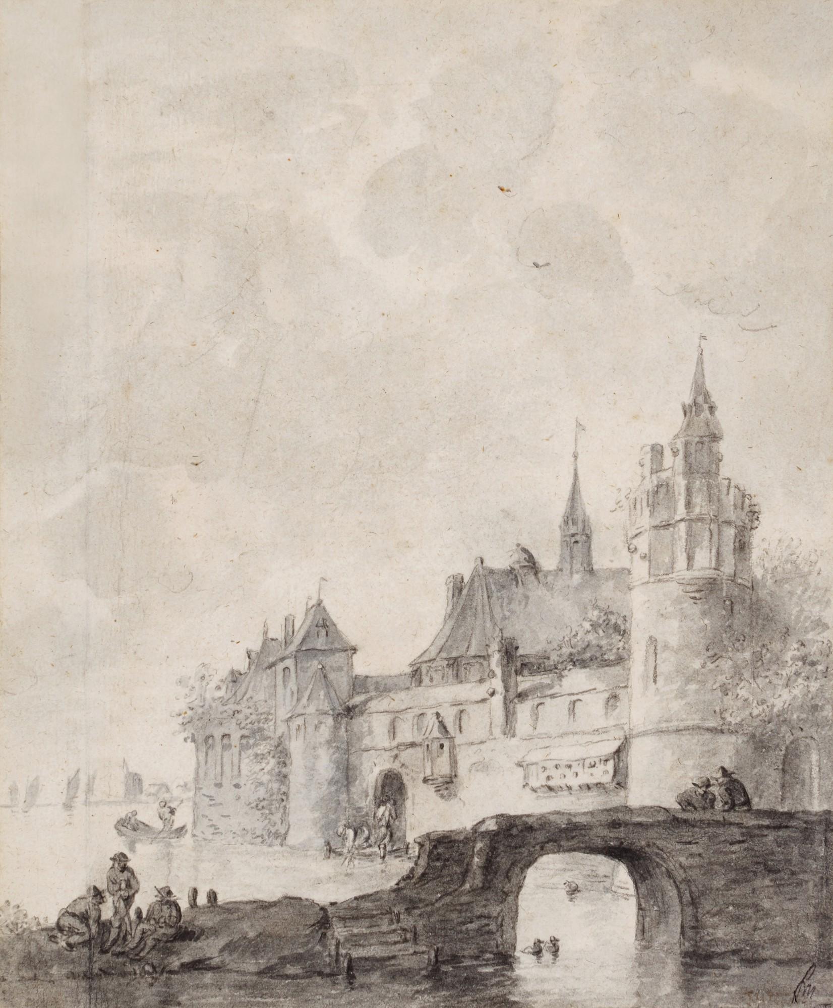 Herman Saftleven - A castle by a bridge