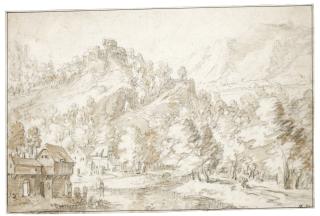 Herman Saftleven - A Castle On A Hill, Houses By A River Below