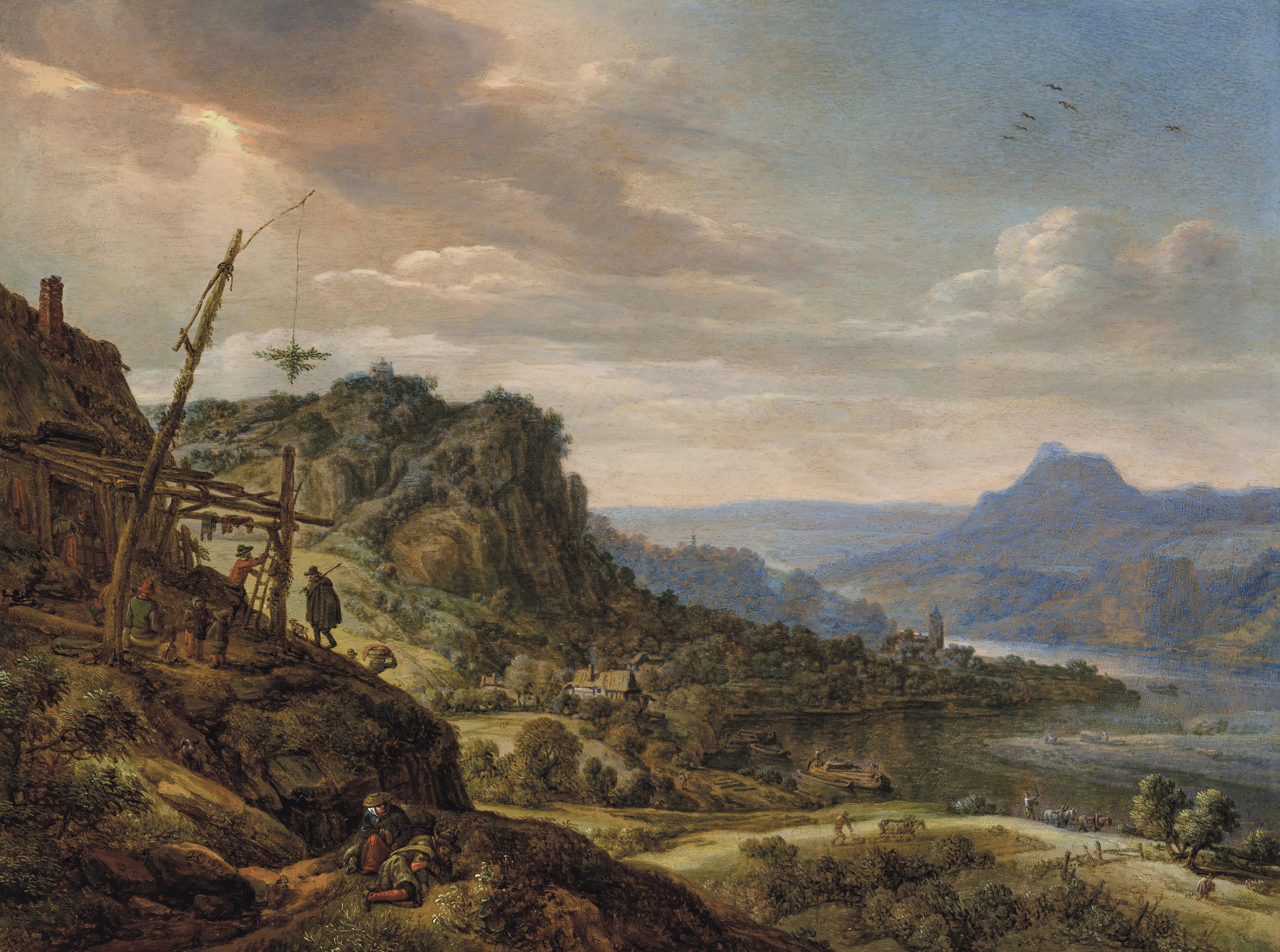 Herman Saftleven - A Rhenish landscape at sunset