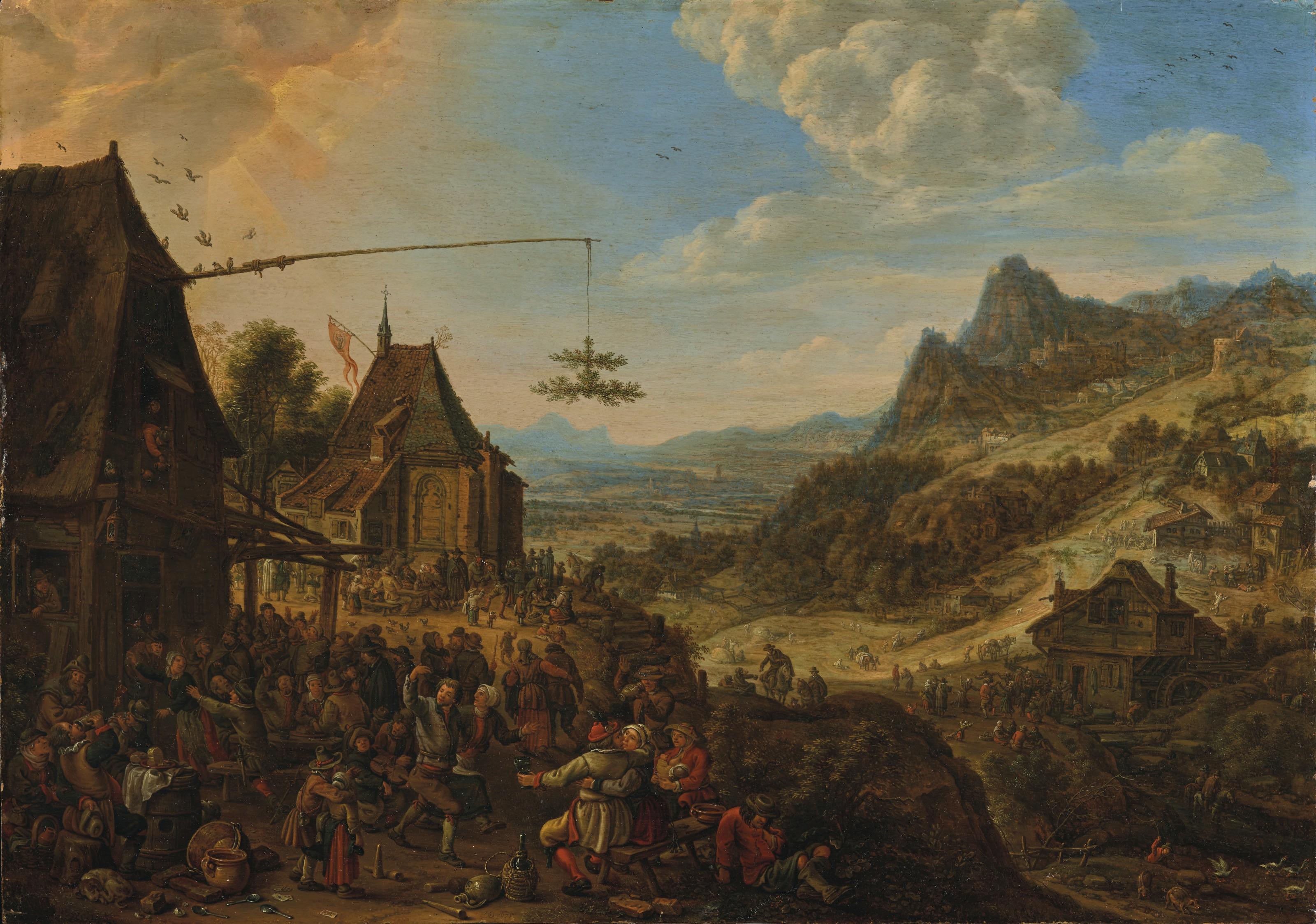 Herman Saftleven - A Rhenish Landscape With A Village Festival