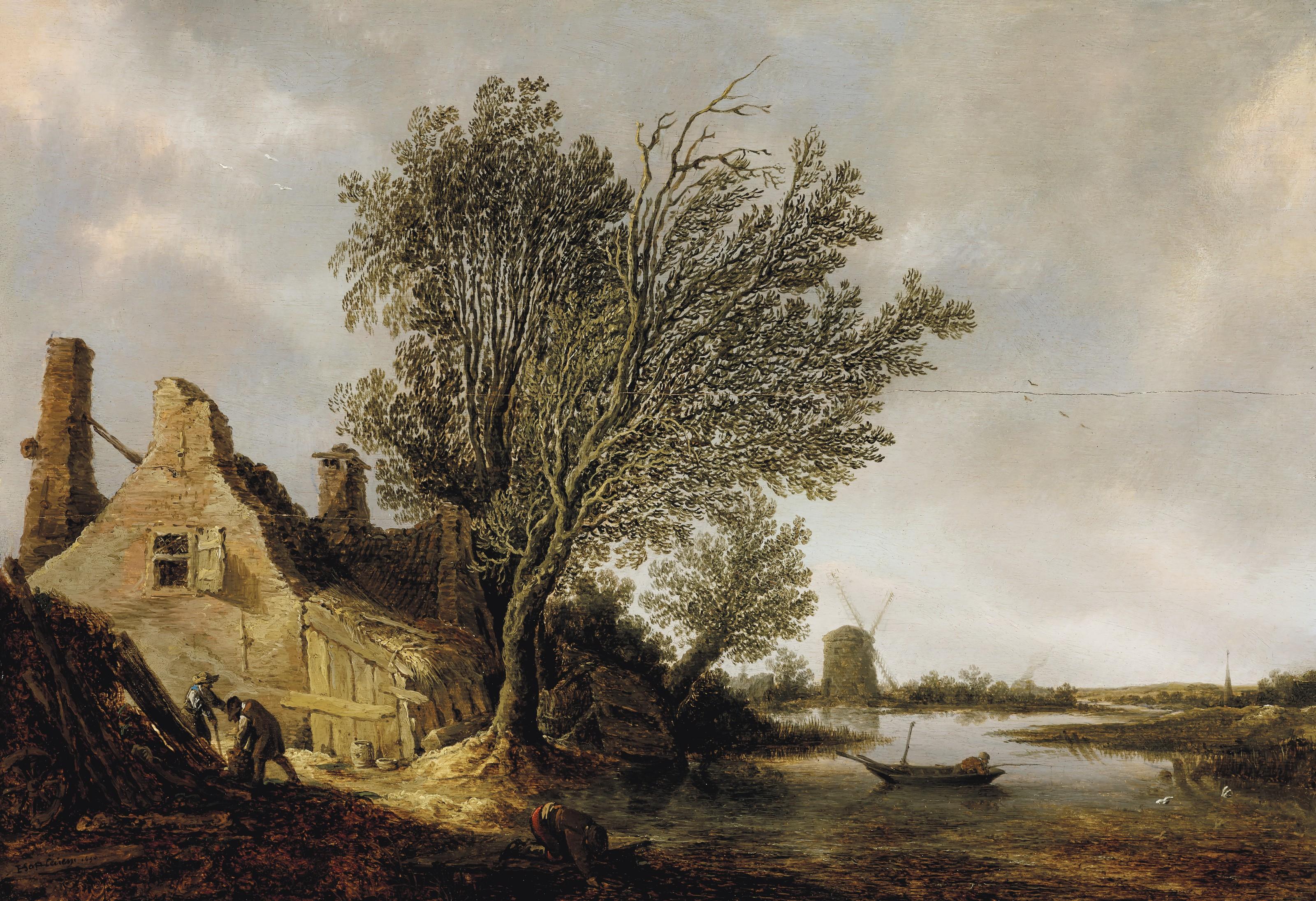 Herman Saftleven - A river landscape with a farmhouse