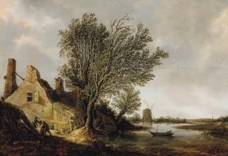 Herman Saftleven - A river landscape with a farmhouse