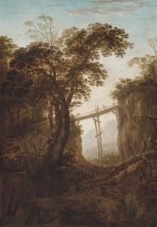 Herman Saftleven - A wooded landscape with woodmen cutting a tree, other figures on a track beyond