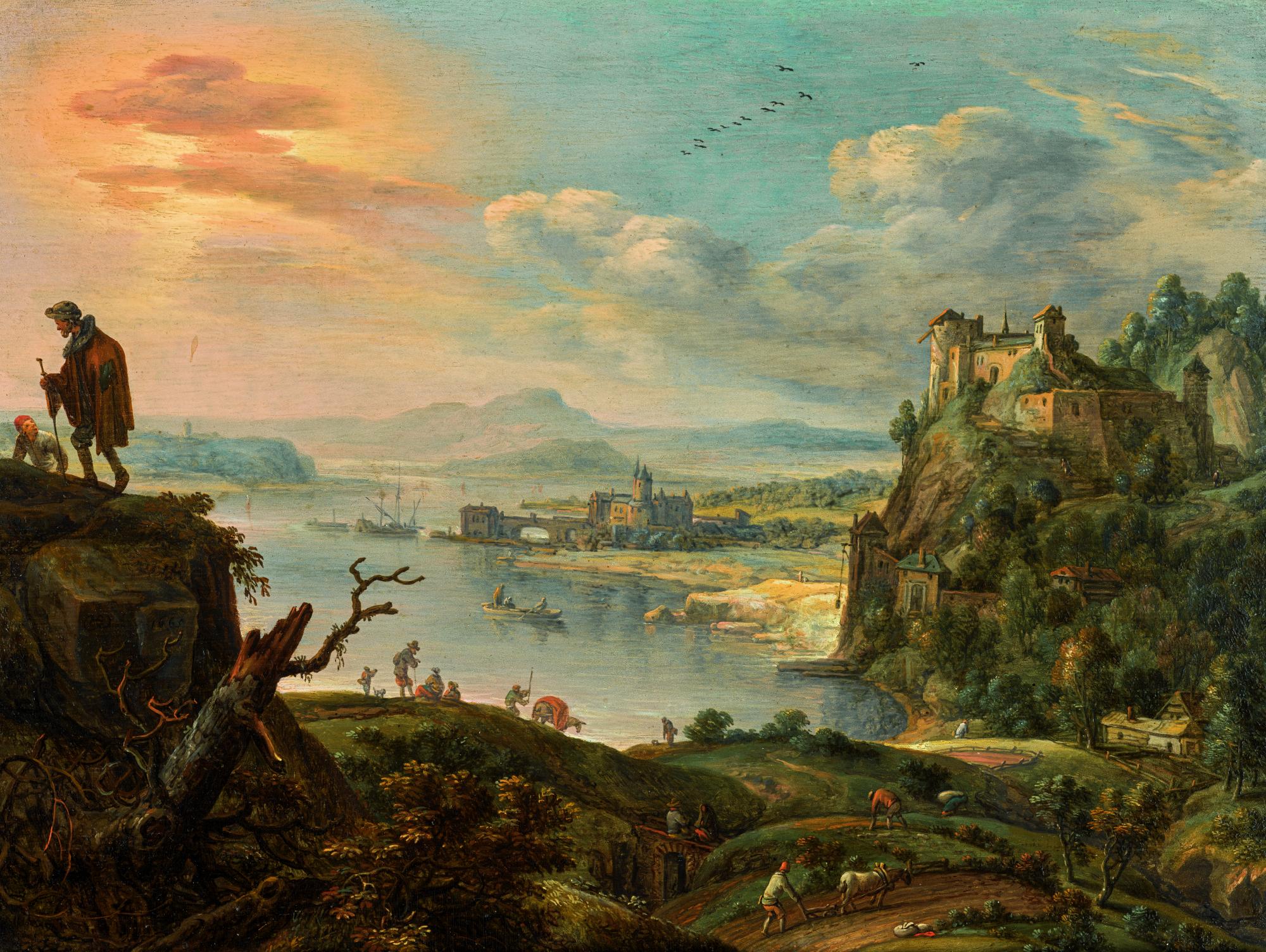 Herman Saftleven - An Extensive Mountain Landscape With A View Over A River Valley