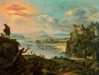 Herman Saftleven - An Extensive Mountain Landscape With A View Over A River Valley