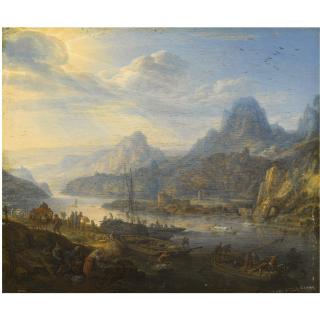 Herman Saftleven - An Extensive Rhenish River Landscape With Barges And Mountains Beyond