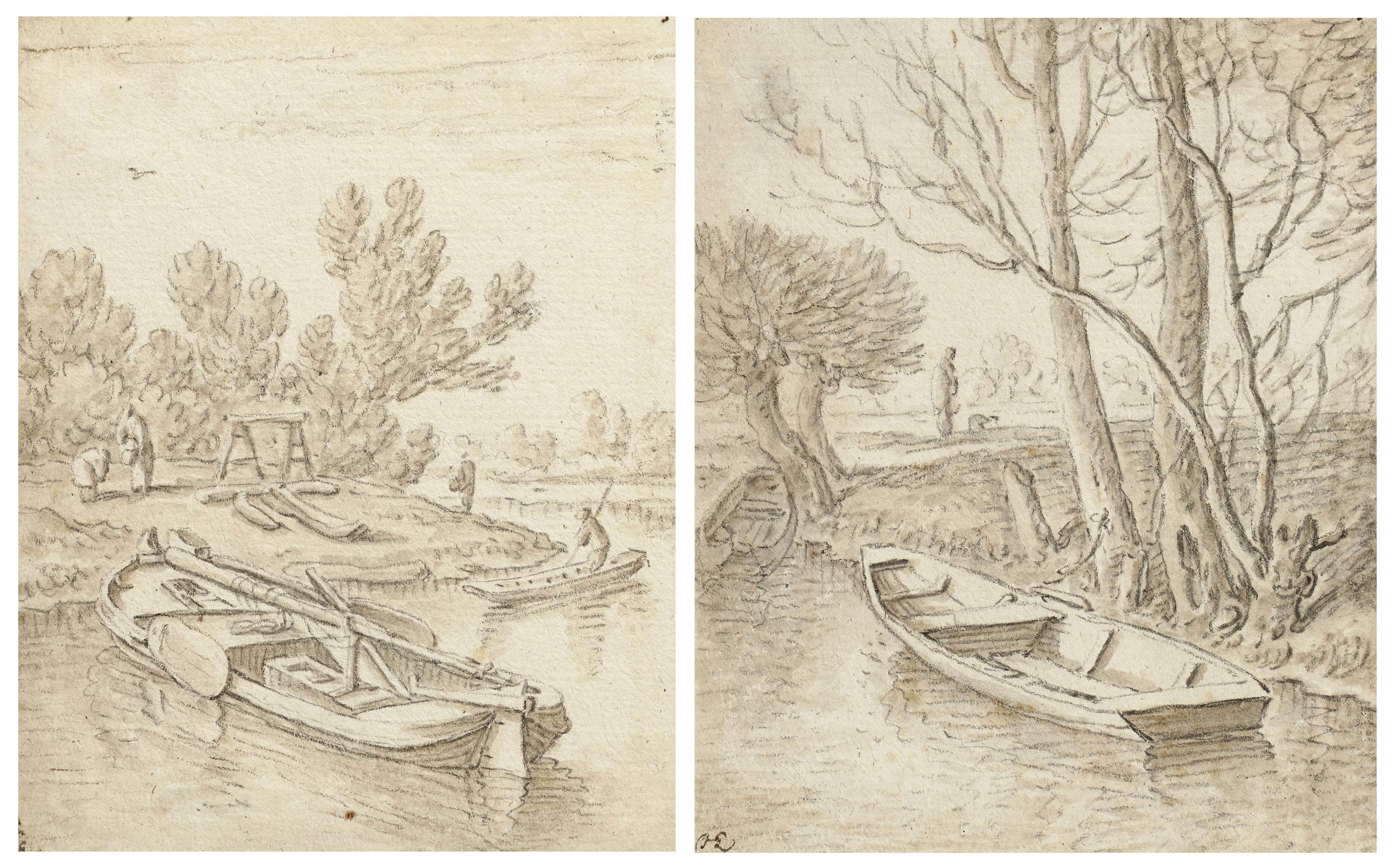 Herman Saftleven - Deux paysages avec une barque au bord du rivage