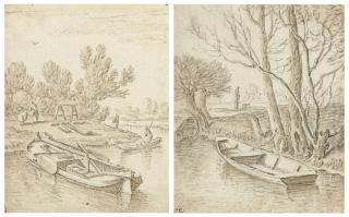 Herman Saftleven - Deux paysages avec une barque au bord du rivage