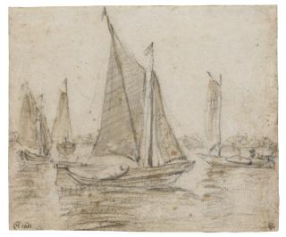 Herman Saftleven - Four Boats Sailing On A River