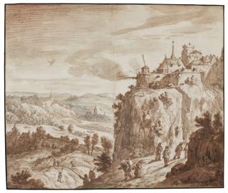 Herman Saftleven - Landscape With A Hilltop Castle Firing A Cannon