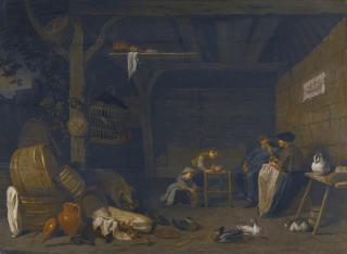 Herman Saftleven - Peasant Family In A Barn Interior
