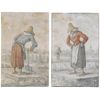 Herman Saftleven - Two Drawings Of Women Cutting Peat