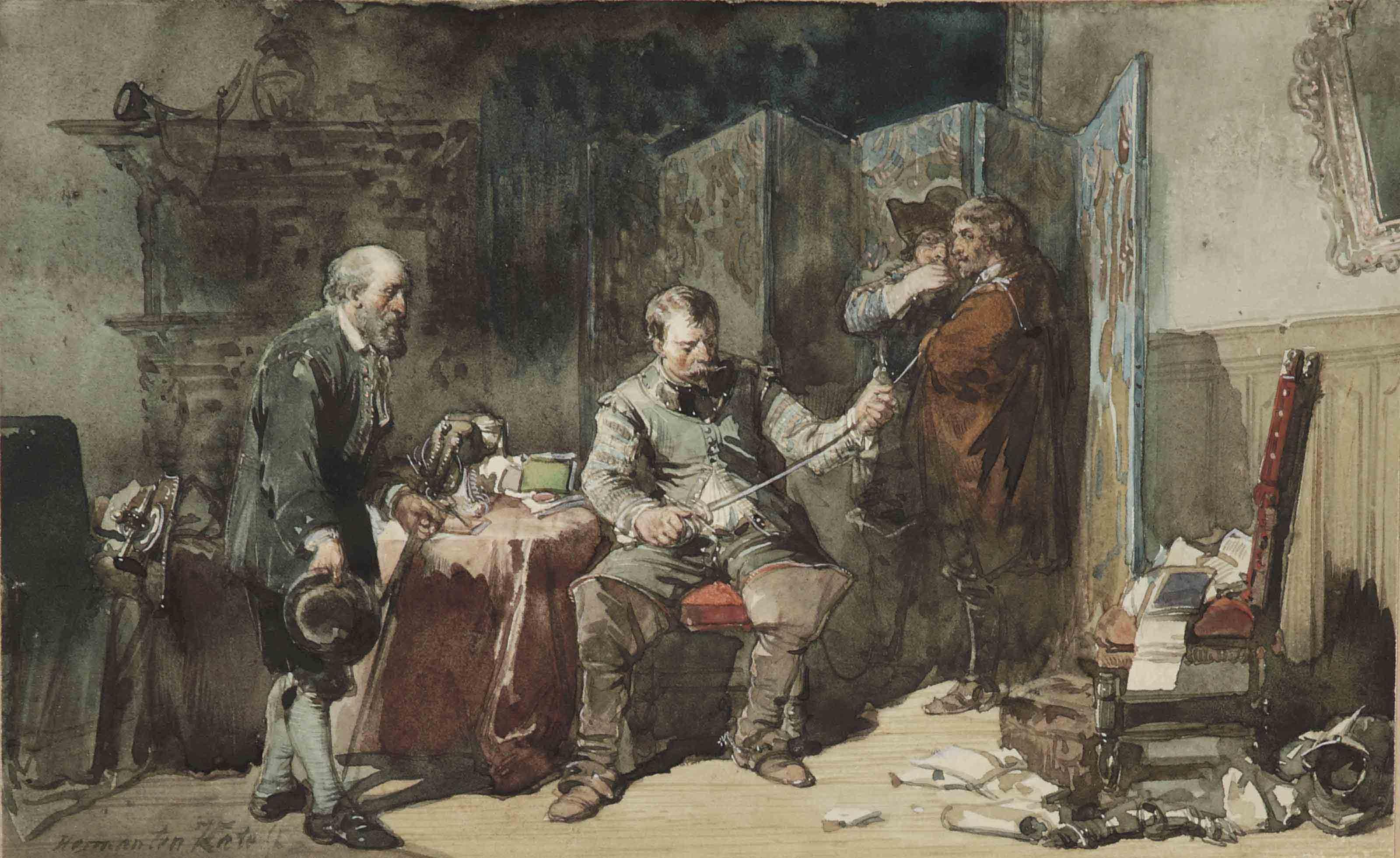 Herman ten Kate - Soldiers coversing in an interior